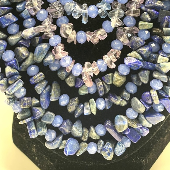 Kenneth Cole NWT Blue Gemstone Chip Leather Multi Strand Bib Necklace - Picture 7 of 14